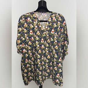 S.C.R.U.B.S Christmas Snowman Scrub Top 4XL Blue Holiday V-Neck Nurse Uniform